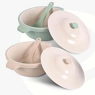 Eha Earth Friendly Serving Bowls with Lid | Microwave Safe | Made with Rice Husk and Bamboo Fibers | 2500 ml Each | Set of 2 | Sand-Celeste Green Beige