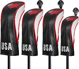 Golf Club Head Covers,4pcs or 1pc USA Golf Head Covers for Woods and Driver Fairway Hybrid - PU Leather Mallet Blade Putter for Men Women Golf Enthusiast