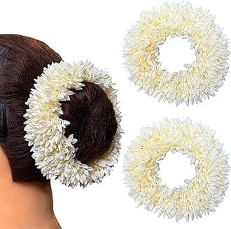 4 Pcs Hair Mogra Scented Rubber Band Gajra Hair Accessories for Women Girls (35 GM) (White) (Free Size, 4)