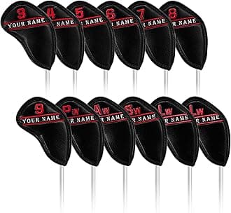 12pcs or 1pc Black Leather Golf Iron Head Covers Set Headcover Colorful Number Embroideried for Callaway Ping Taylormade Cobra Also Custom Version w/Your Name
