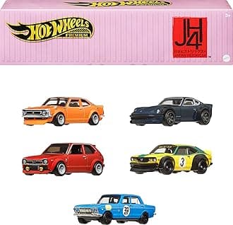 Hot Wheels Premium Car Culture Japan Historics 4 Container Set with 5 Toy 1:64 Scale Die-Cast Vehicles in Collectible Storage & Display Container