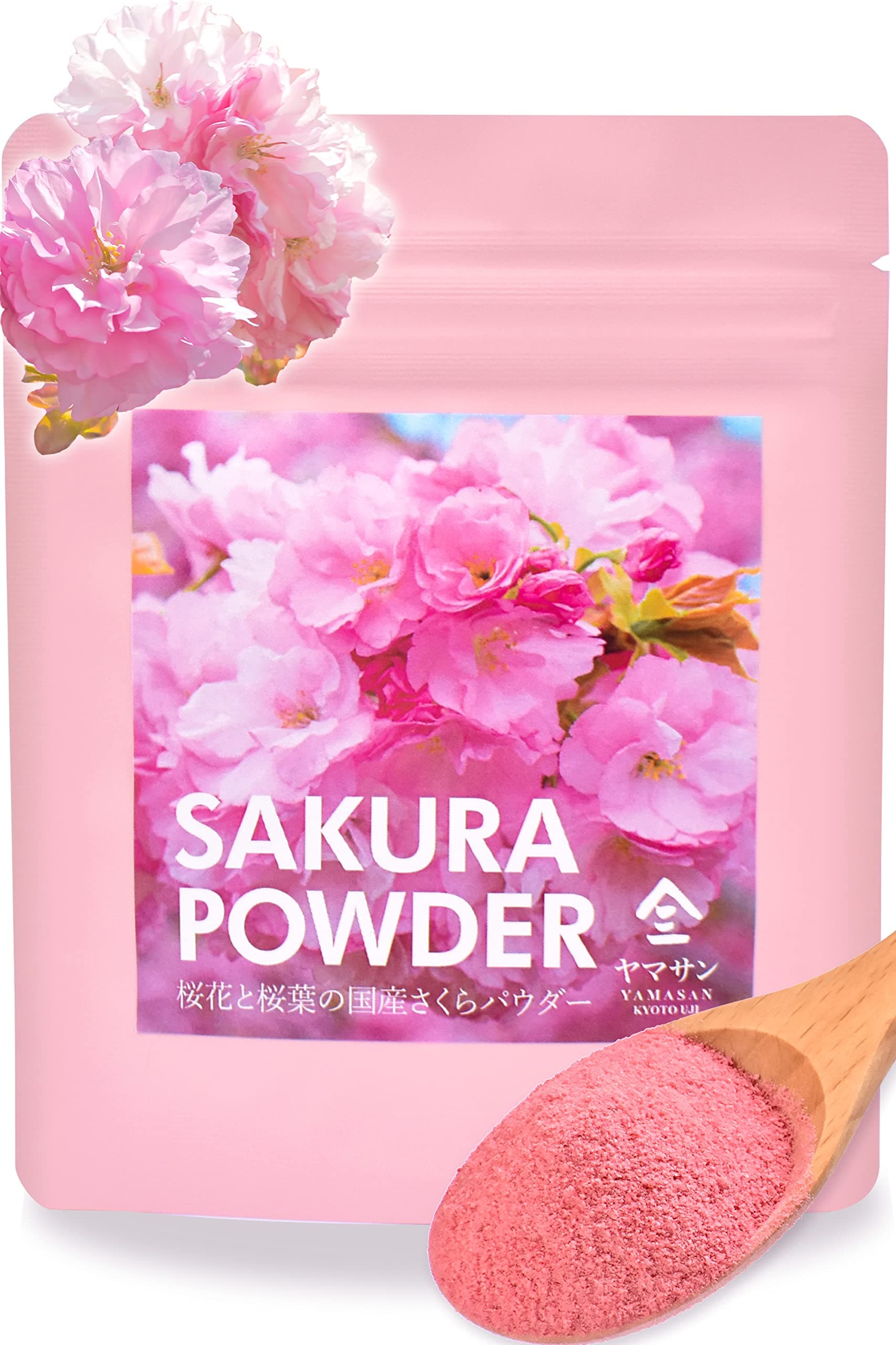 YAMASAN KYOTO UJI Sakura Powder – Japanese Cherry Blossom Petals & Leaves – Aromatic Pink Powder for Spring Cakes, Cookies, Smoothies & Sweet Treats – Perfect for Cherry Blossom Desserts – 1.4 oz