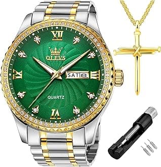 Diamond Watches for Men,Business Dress Watch Waterproof Luminous,Male Golden Big Dial Luxury Casual Quartz Analog Watches with Day Date Calendar and Stainless Steel Band