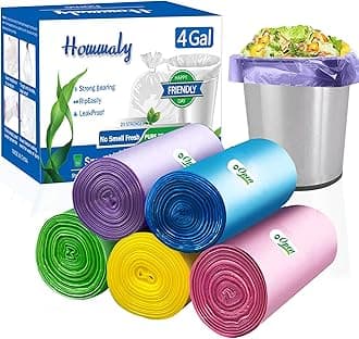 HOMMALY 4 Gallon Small Garbage Bags 250 Counts,Trash Bag Bin Liners, 12-15 Liters Bin Bags Wastebasket Bags for home office kitchen Trash Can,Bathroom,Bedroom 5 Color