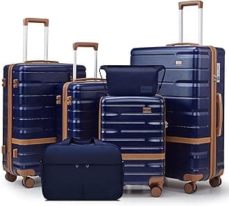 Luggage Sets Lightweight Hard Shell Suitcases with Spinner Wheels for Family Travel - Durable PC+ABS Material Carry On Luggage YKK Zippers (Navy, 6 Piece Sets (18/20/24/28/DB/TB))