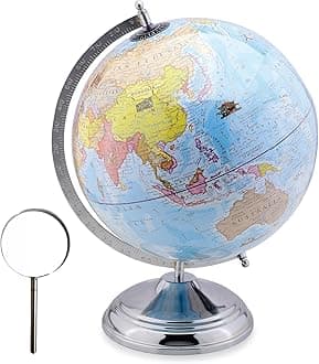 English (12 inch) Blue Decorative Rotating World Globe,GLOBE for kids and students learning 10 years/office table & home décor/Festival gifting(20.cm Diameter,Big