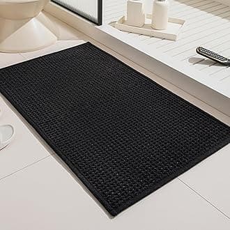 Washable Bathroom Rugs: 32x20 Black Bath Mat – Non Slip Chenille Bathmat for Bathroom Floor & Shower