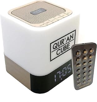 – Qur’an CubeⓇ with Remote control, Portable Digital Quran Speaker LED X Multicoloured Touch Lamp,31 Different Recitations Of The Full Quran, 5 Times Adhan, Quran Memorisation Mode & Beautiful Nasheeds