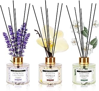 Soul & Scents Glass Lavender,Vanilla and Jasmine Reed Diffuser Set-120ml with Free 6 Fiber Reed Sticks Each|Toxin Free&Stress Relief|Long Lasting|Room Freshener for Home,Bedroom&Office|Combo Pack of 3