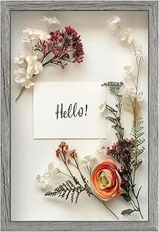 FrameWorks 12" x 18" Grey Wooden Shadow Box Frame – Soft Felt Back, Tempered Glass, and Included Elegant White Ball Push Pins