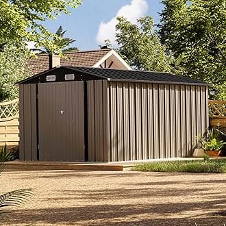 Patiowell 8 x 12 FT Metal Storage Shed for Outdoor, Steel Yard Shed with Design of Lockable Doors, Utility and Tool Storage for Garden, Backyard, Patio, Outside Use, Brown