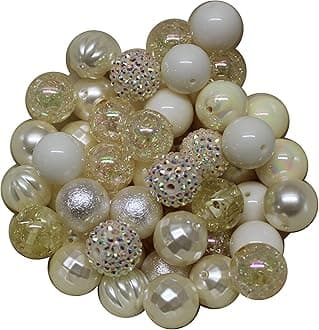 20mm Bulk Mix of 52 Cream, Ivory Chunky Bubblegum Beads 10 Styles Acrylic Gumball Lot