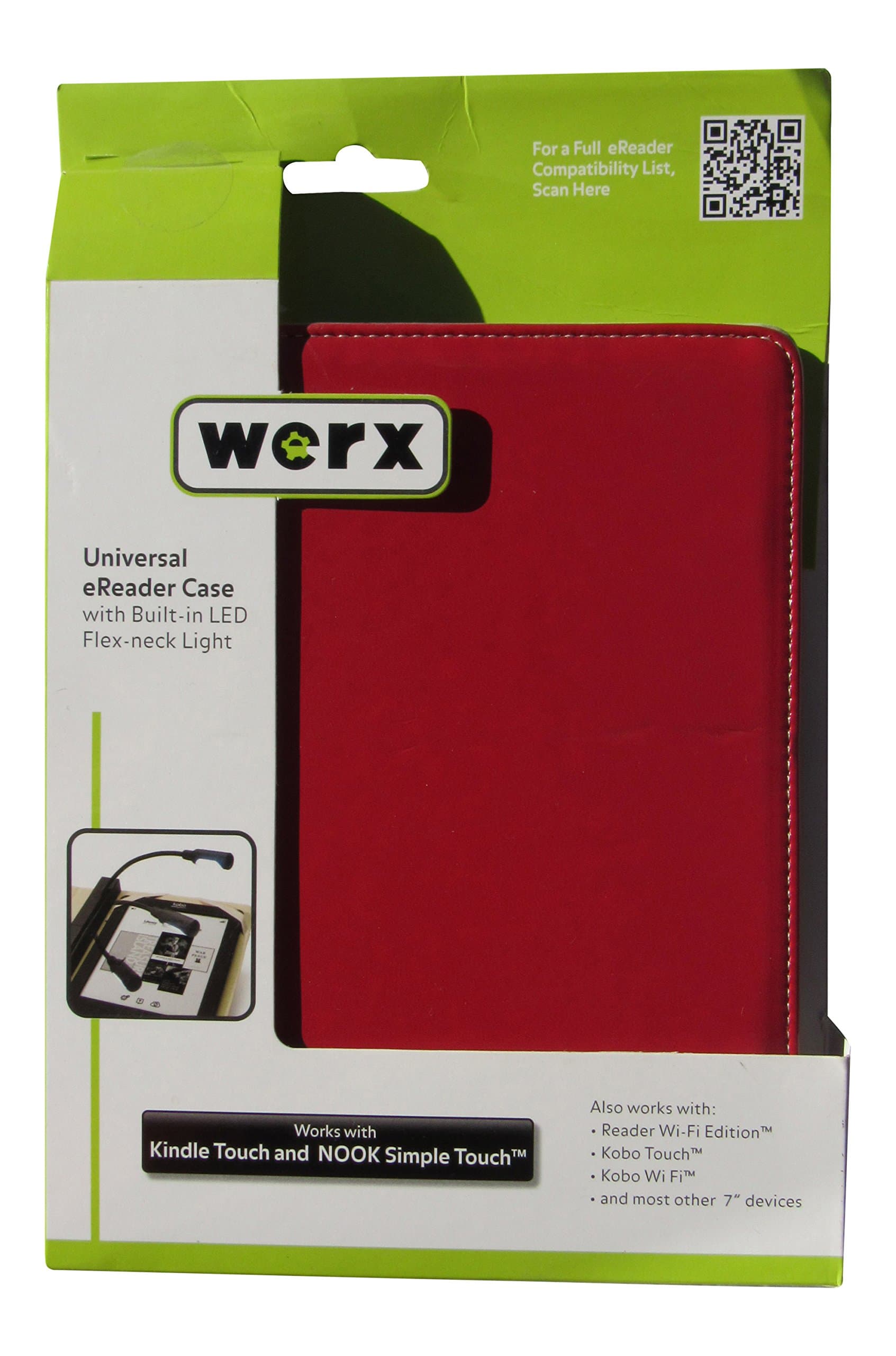 Universal eReader Case with Build In LED Flex Neck Light - 7" Devices - Red