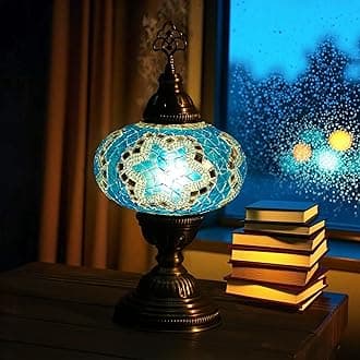 Mozaist Turkish Mosaic Table Lamp with Bulb – Handmade Turquoise Blue Stained...