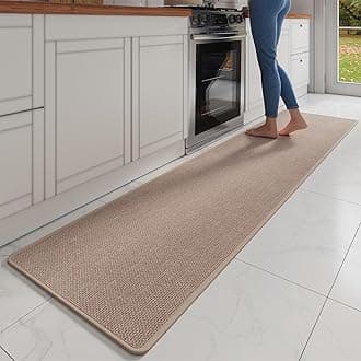 Kitchen Mats for Floor, Super Absorbent Kitchen Rugs Non Slip Washable, Soft Imitation Linen Braided Kitchen Runner Rug, Standing Mat Kitchens Sink Mat, Easy to Clean, Brown 17x95