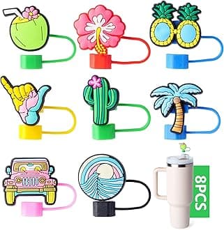 8-Piece Summer Scenery Straw Covers for Stanley Cup, 0.4in/10mm Diameter Straw Toppers Cap,Compatible with Stanley 20 30&40 0z Cup, Dust-Proof Straw Caps for Water Bottle
