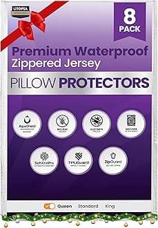 Utopia Bedding Waterproof Zippered Pillow Protectors Queen Size (20x28 Inches, White, 8-Pack), Premium Hotel Quality Pillowcase Covers, Machine Washable Pillow Encasements