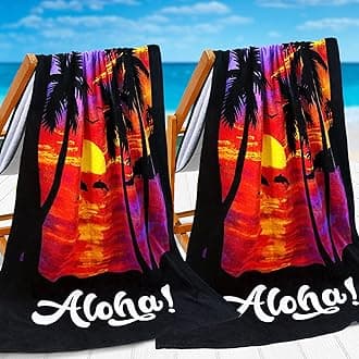 VOOVA & MOVAS Beach Towels 2 Pack, 33" X 65", 100% Cotton, Lightweight Pool Towels for Men and Women - Soft and Absorbent Swim Towels for Adult | Teens, Palm Sunset