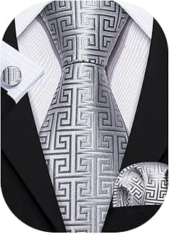 Retro Silver Geometric Pattern Tie Set