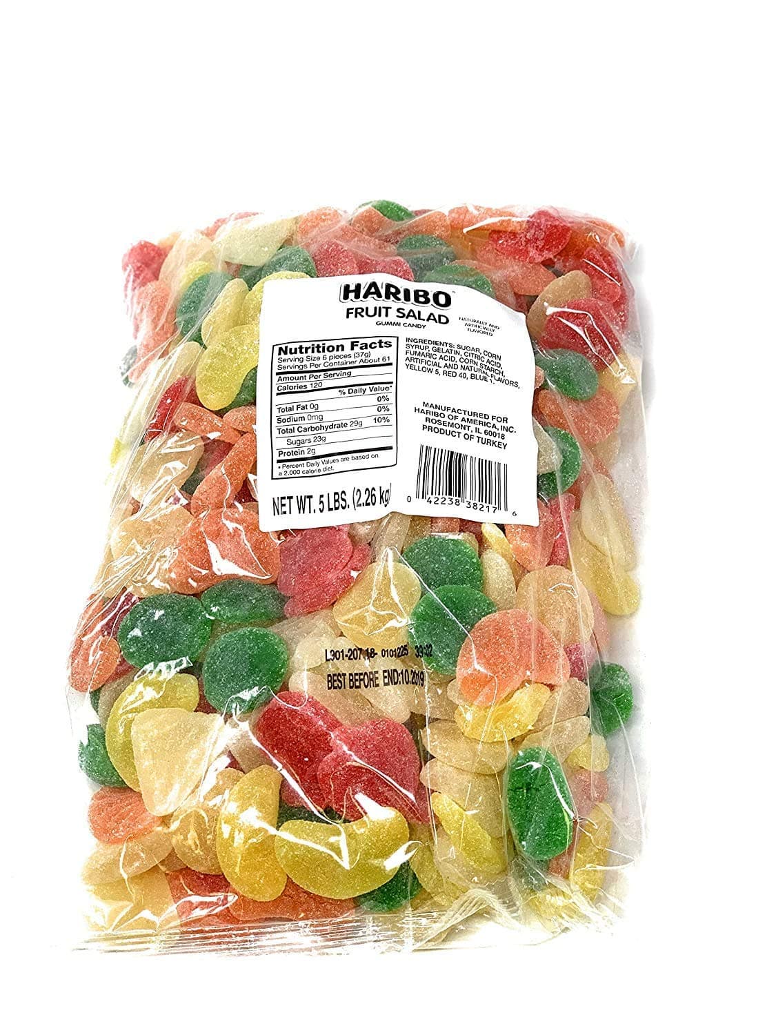 Haribos Fruit Salad Gummy Candy | Easter Assorted Fruit Flavor Include Lime, Grapefruit, Orange, Cherry, Passion fruit, and Lemon | Fruit Chews Sour Gummies - 5 lb Bag