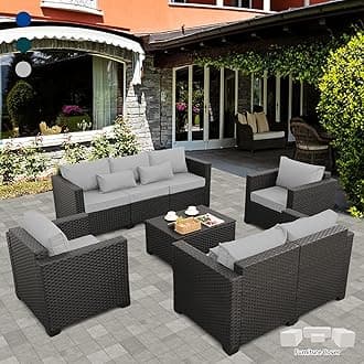 5-Piece Patio Furniture Sofa Set Outdoor Wicker Sectional Couch with Storage Table No-Slip Cushions Furniture Covers, Grey