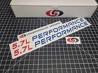 5.7L Performance Decals (2-Pack) Hemi V8 Hood Fender Racing Stickers Fits 2005+ Challenger Charger Ram Durango R/T 300C (Gloss Blue & Red, 2.0" H x 30.0" L)