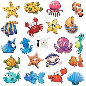 Secopad Bathtub Non Slip Stickers,20 PCS Cartoon Sea Creatures Anti-Slip Shower Stickers with Silicone Scraper for Bath Tub Floor