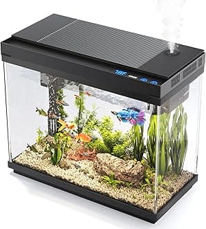 Vehipa Fish Tank, 2.4 Gallon Fish Aquarium, Fish Tank Starter kit with Smart Humidifier, Temperature Display, 7-Color Lighting, 3 in 1 Quiet Pump with Filteration & Oxygenation & Circulation