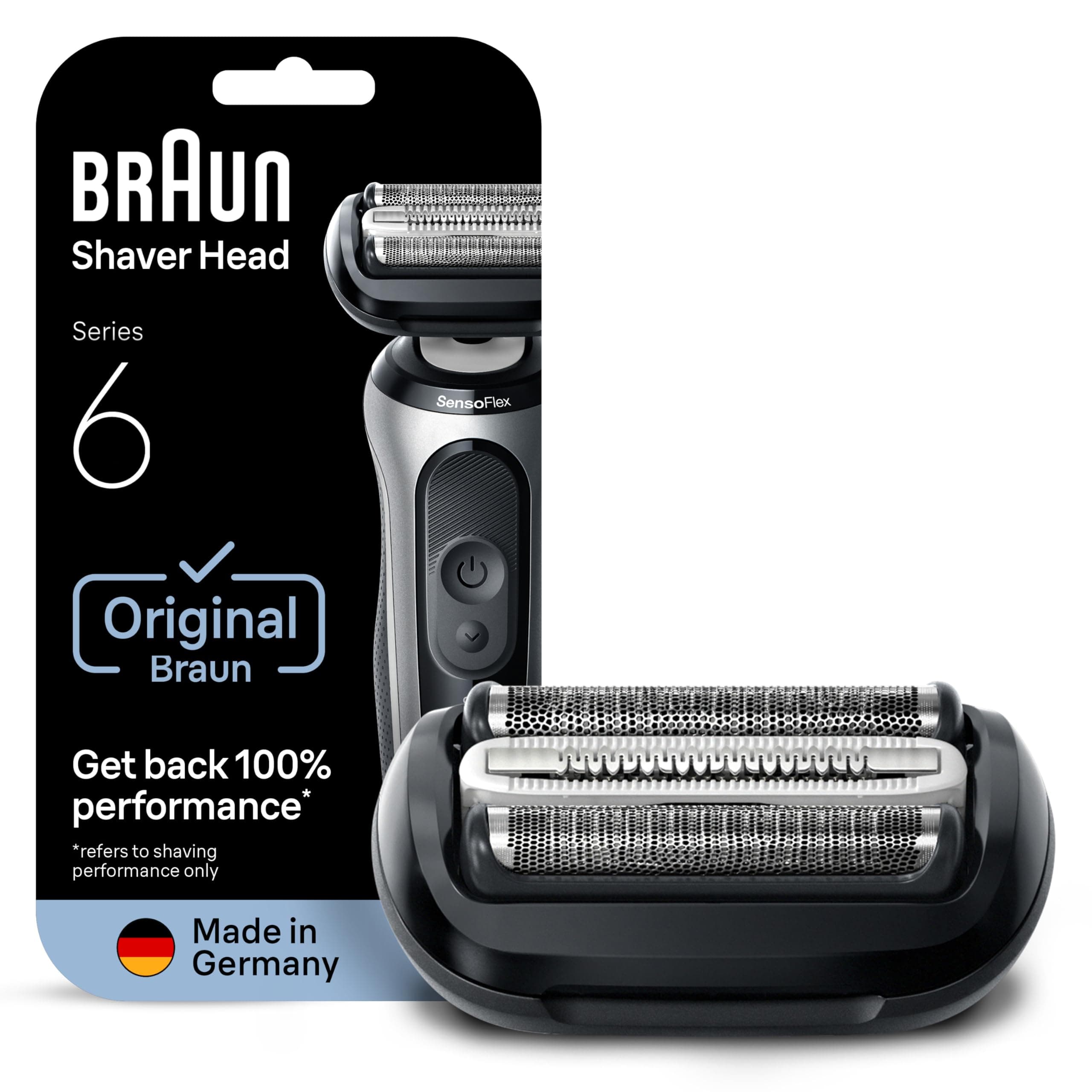 Braun Series 6 Electric Shaver Replacement Head with Sensitive Skinguard, Easily Attach Your Shaver Head, Compatible with New Generation Series 6 Shavers, 64B, Black