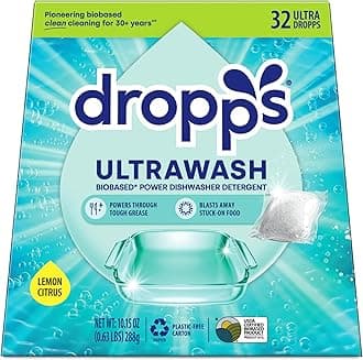 Dropps Dishwasher Detergent | Lemon, 32 Pods | Deep Cleans for Sparkling, Shiny Dishes| Low-Waste Packaging | No Rinse Aid or Pre-Wash Needed | Powered by Natural Mineral-Based Ingredients