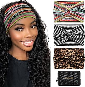 S&N Remille Wide Headbands for Women, Large Hairband, Elastic Non-Slip Headband Twist Knotted Accessories, Yoga Workout Vintage Hair 3 Pack (Colour-3)