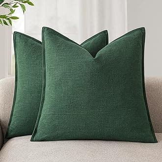 Foindtower Set of 2, Decorative Linen Soild Throw Pillow Covers Soft Accent Euro Cushion Case Farmhouse Neutral Pillowcase for Chair Couch Sofa Bedroom Living Room Home Decor 24 x 24 Inch Pine Green