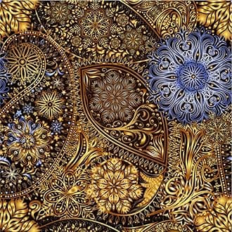 SOEWIOUGold Wallpaper,300 * 44.5cm Blue/Gold Mandara Floral Waterproof Wallpaper Removable Self Adhesive Contact Paper for Home Bedroom Cabinets and Kitchen Deco