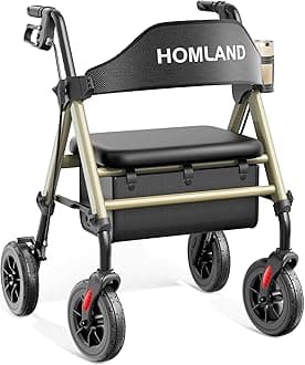 Walkers for Seniors with Seat, Foldable Rollator Walker, Reinforced Aluminum Frame, 8" Big Rubber Wheels for All Terrain, Height Adjustable Lightweight Rolling Walker