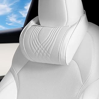 Car Headrest Memory Foam Neck Pillow for Driving with Leather Cover Soft Comfortable Seat Head Pillow Cushion for Most Cars SUV Sedan Home Office White (1PC)