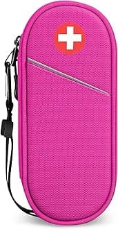 SITHON EpiPen Medical Carrying Case Insulated, Travel Medication Organizer Bag Emergency Medical Pouch Holds 2 EpiPens, Asthma Inhaler, Anti-Histamine, Auvi-Q, Allergy Medicine Essentials, (Magenta)