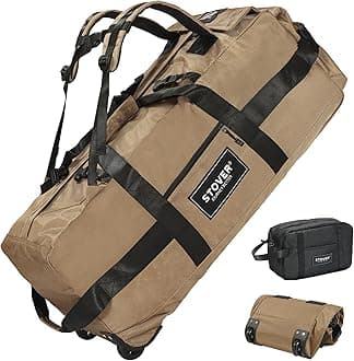 80L Rolling Duffel Bag with Wheels, Large 31 Inch Durable Travel Duffle Bag + Toiletry Bag, Heavy Duty, Packable, Foldable w/Shoulder Straps- Use as Luggage or Backpack, Men/Women (Tan)