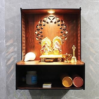 Amazon Brand - Solimo Beautiful Wooden Puja Stand/Shelf for Home Puja Mandir for Home Temple for Home and Office Puja Mandir for Living Room Wall Mounted ((12" x 11" x 16") (SPJS-017))