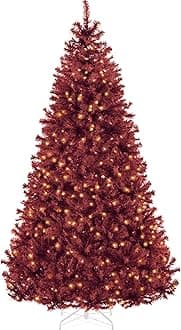 Best Choice Products 7.5ft Pre-Lit Burgundy Christmas Tree, Full Artificial Holiday Decoration w/ 1,350 Branch Tips, 550 Lights, Foldable Base