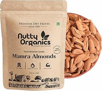 Nutty Organics Almonds Mamra - 250g (Grade A ++, Premium, Rich in Oil, Imported) Richest Natural Source of Vitamins, Magnesium and Protia | Special Mamra Badam Giri