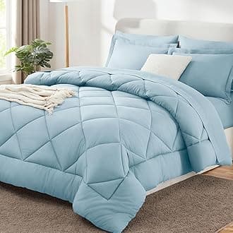 CozyLux King Size Comforter Set Light Blue - 7 Pieces Bed in a Bag King, Luxury Soft Bed Set for All Seasons, Bedding Set with Down Alternative Comforter, Sheets, Pillowcases & Shams