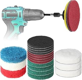 GOH DODD Power Scrub Pads Drill Attachment, 20 Pieces 4 Inch Cleaning Kit Scouring Pads with Baker and Universal Shaft Great for Kitchen, Bathroom, Auto, Grout, Carpet, Shower, Tub, Grill,Tile