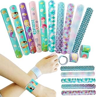 Mermaid Slap Bracelets Wristband Slap Bands for Kids Mermaid Party Bag Filler,20Pcs Mermaid Snap Bracelet Bands Bulk for Kids Girls Birthday Mermaid Party Supplies Favors Classroom Prizes Xmas Gifts