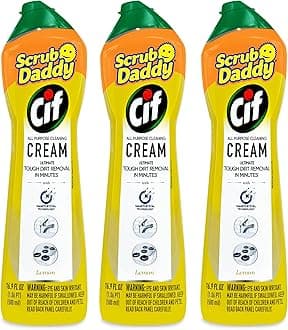 Scrub Daddy Cif Cream All Purpose Cleaner, Lemon - Multi Surface Household Cleaning Cream for Glass, Chrome, Granite, Sink, Gold, Marble & Countertops - 3 Pack (16.9 Oz Each)