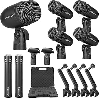 Depusheng 7-Piece Drum Microphone Set with 5 Dynamic Percussion Microphones and 2 Condenser Percussion Microphones Ideal for Instrument Recording and Music Production