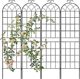 LZRS 4 Pack 83x20in Rustic Iron Arch Decoration Garden Trellis with Black Metal Coating – Perfect for Supporting Climbing Plants Outdoor, Roses, Vines, Flowers, and Vegetables.