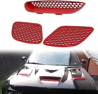 ECOTRIC Hood Bezel Vent Compatible with 2015-2018 Dodge Challenger SRT HELLCAT & 2019-2021 R/T SCAT PACK Red Replace for 68184348AD, 68184348AB, 68184348AF, 68184352AB, 68184353AB
