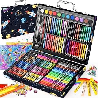 Soucolor 183-Pack Cute Preppy Stuff School Office Teacher Supplies: 48 ct Crayons, 24 Oil Pastels, 24 Drawing Pencils, Art Markers, Watercolor Cakes, Sketch Papers, Classroom Must Have, Stocking Stuff