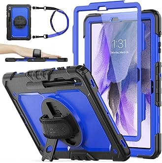SEYMAC stock Case for Samsung Galaxy Tab S7 FE / S8 Plus 12.4'' with Screen Protector Pencil Holder & Stand, Drop-Proof Tablet Case, Blue/Black