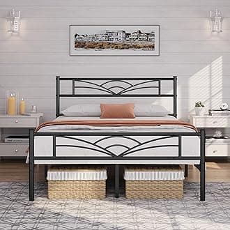 costoffs 4ft6 Metal Double Platform Bed Frame Solid Bedstead Base with Cloud-inspired Design Headboard and Footboard, Under-bed Storage Space, Fits for Adults/Teenager Black